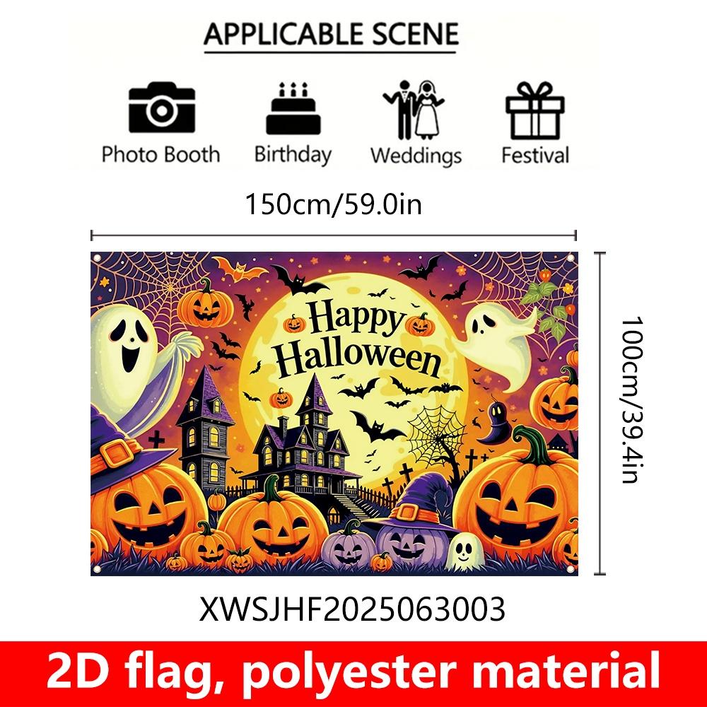 One item, a 2D Halloween-themed banner, for decoration, suitable for Halloween celebrations and as a photography backdrop
