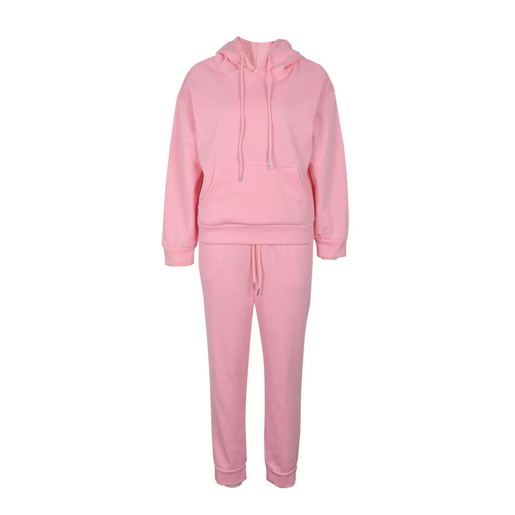 Europäischer & Amerikanischer Damen Einfarbiger Hoodie Zweiteiliger Plus Samt Laufanzug - Herbst/Winter Sportbekleidung