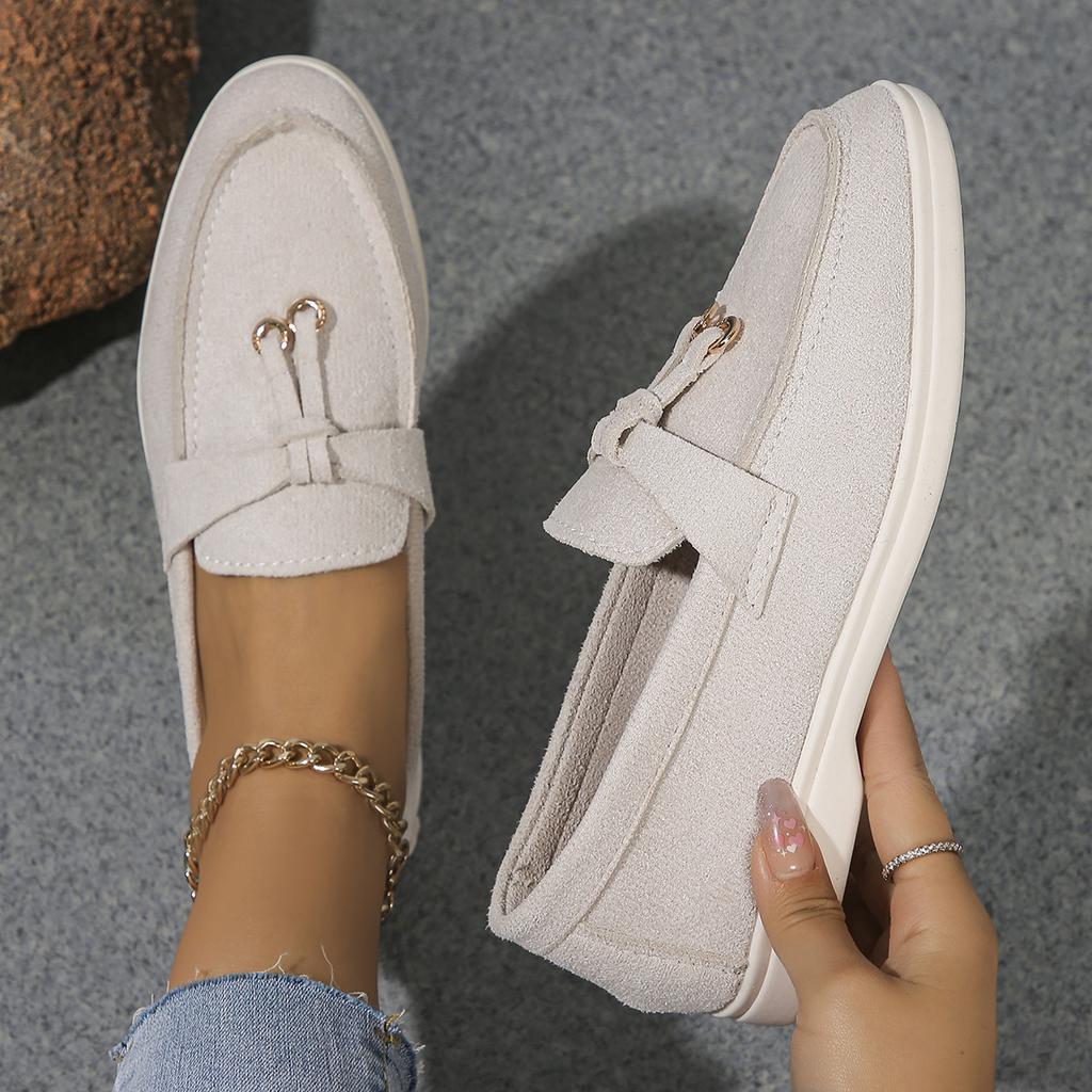 Women's Suede Flat Sole Large Size Low Top Single Shoes Women's Soft Sole Lightweight Solid Overfoot Shoes