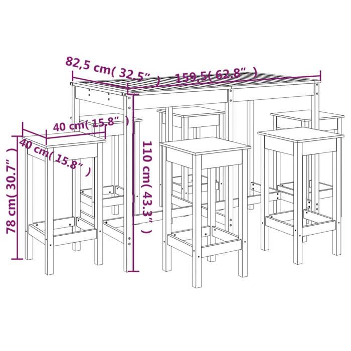 VidaXL Ensemble de bar de jardin 7 pcs blanc bois de pin massif, ensemble de bar, ensemble de meubles, ensemble de bar 3154756