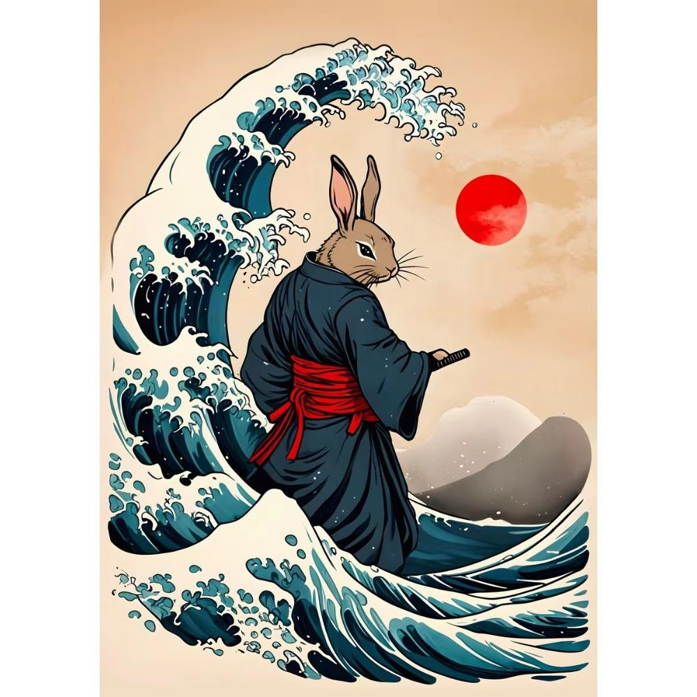 Japanese Great Wave of Animal Capybara Lion Shiba Inu Tiger Vintage Poster Canvas Printing Wall Art Picture for Room Home