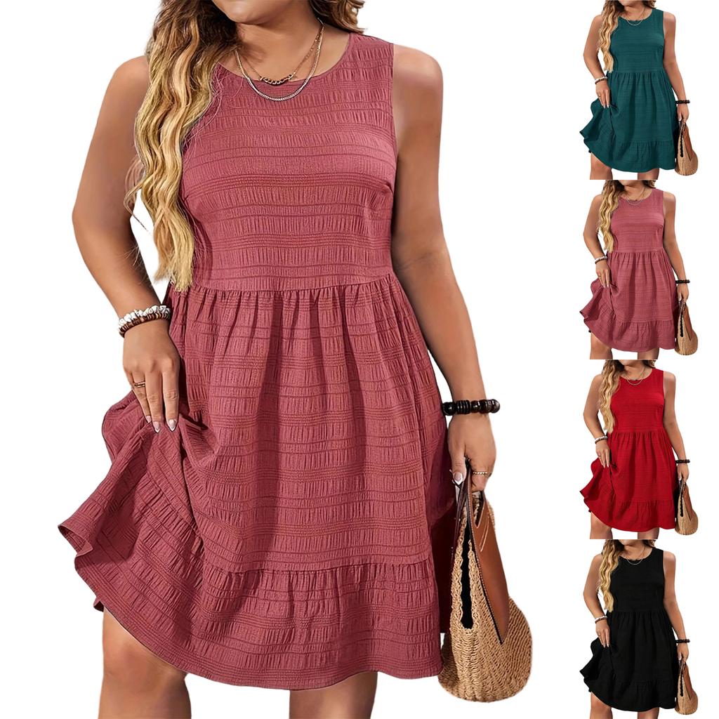 Women’s Summer Plus Size Sleeveless Crew Neck Ruffle Hem Tank Dress Loose Fit Casual Lightweight Sundress for Daily Wear