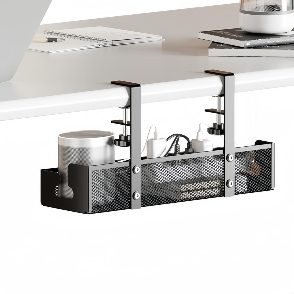 Reelyo Cable Tray, Desk Storage, 40cm Wide, Adjustable, No Drilling Required, No Tools Required, Easy Installation, Steel Under-Desk Cable Organizer