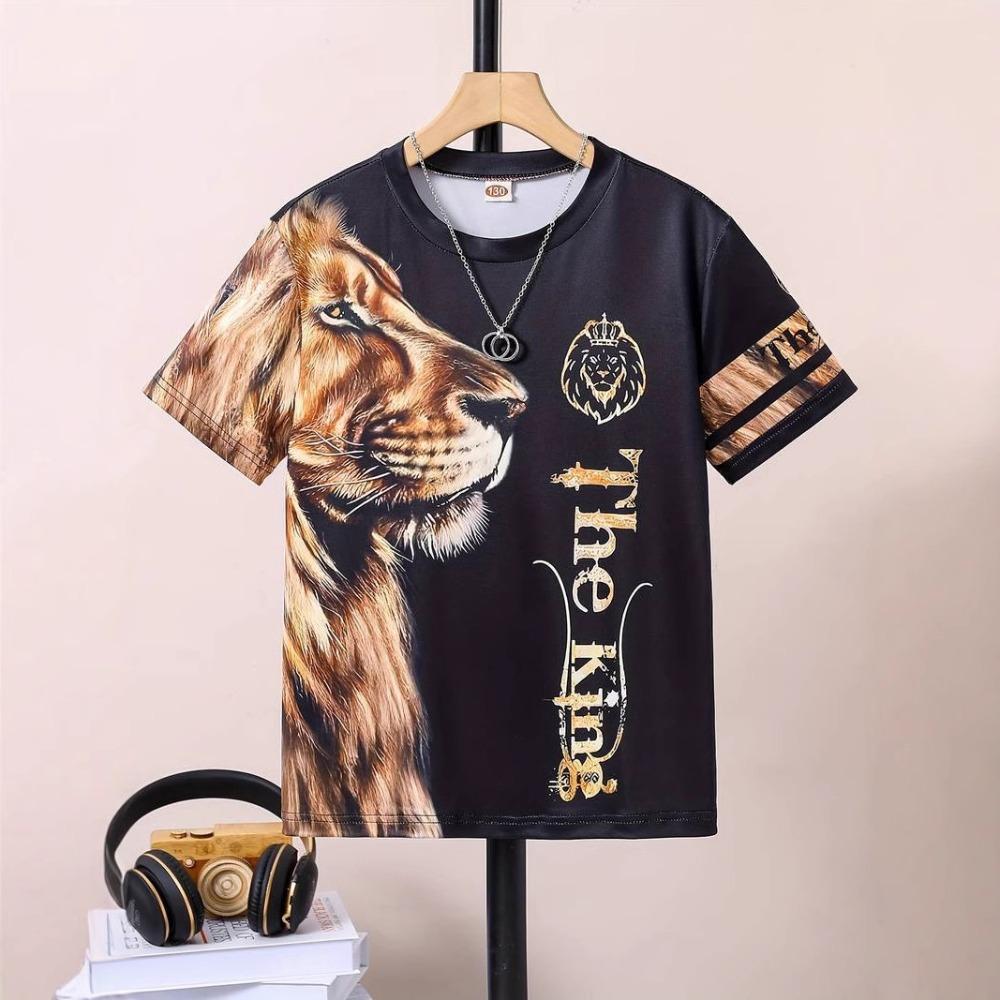 Nuova T-shirt Stampata 3D Digitale Serie Leone: Maglietta Estiva da Bambino a Maniche Corte con Girocollo