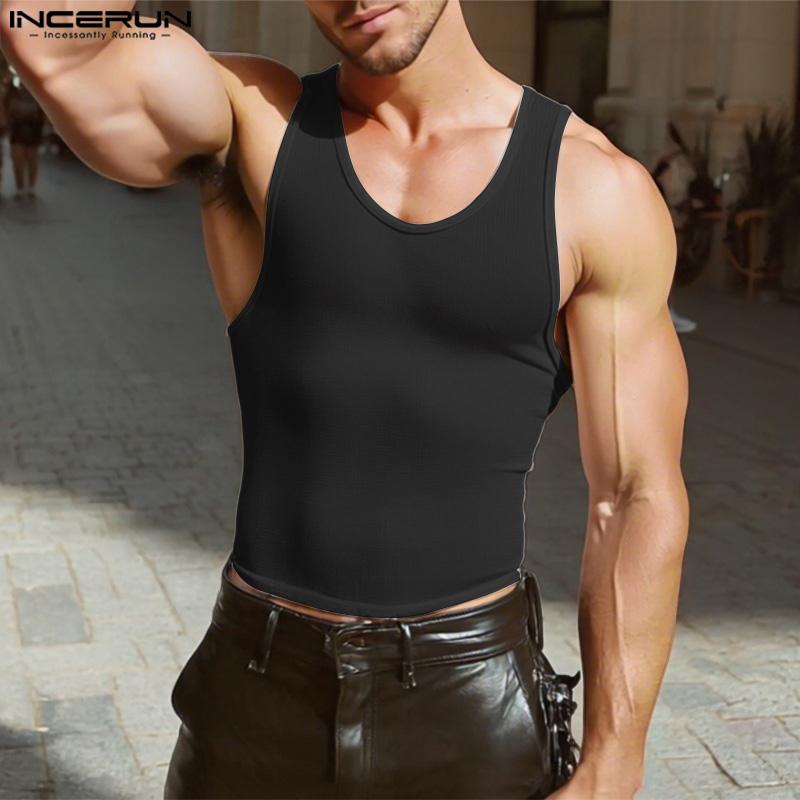 

INCERUN Men U Neck Sleeveless Back Bandage Fitted Tank Tops S