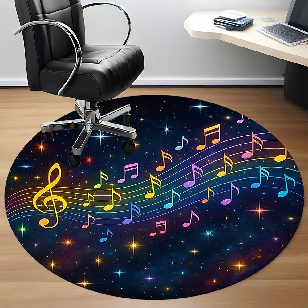 1pc Musical Notes Chair Carpet for Office, Round Polyester Mat, Indoor Decor for Office, Easycare Fabric, Washable Non-slip Area Carpet