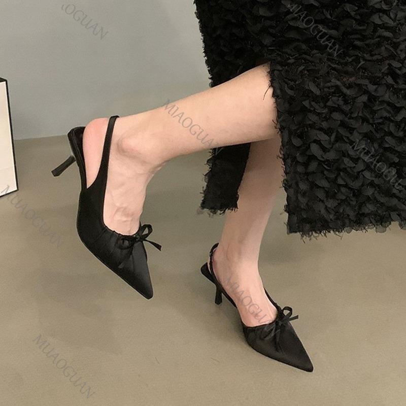 Fashion New Women's Shoes High Heels Sandals Summer Pointed Toe Outdoor Back Strap Fashion Sandales Femmes Stiletto Heels Bow Sandalias