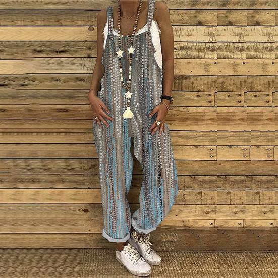 Salopette Donna Ampia A Gamba Larga - Tuta In Cotone Con Stampe Floreali, Bretelle Regolabili - Foto 13