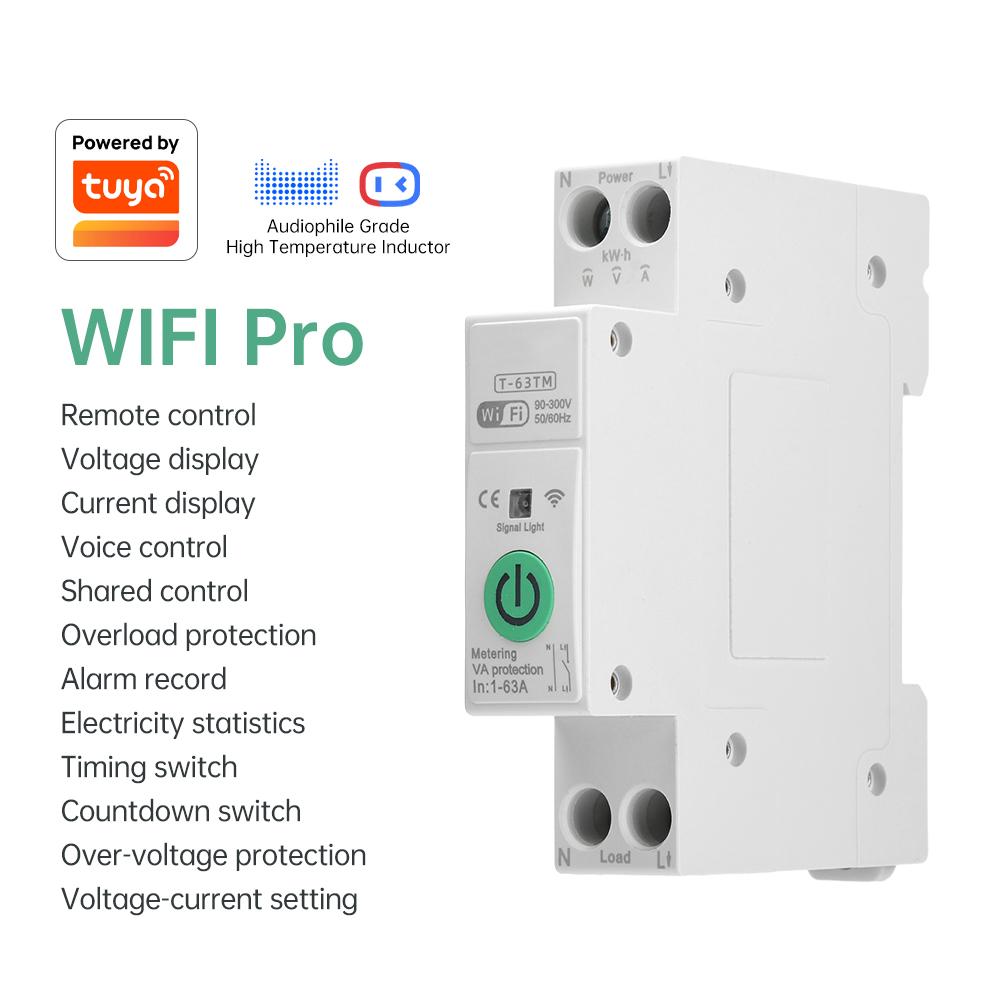 WIFI Smart Circuit Breaker Switch With Metering 63A1P Din Rail Remote Control Smart Home Smart Life App Timer Module
