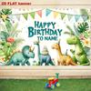 Personalized Dinosaur Happy Birthday Backdrop, Jungle Cartoon Dino Background Banner for Kids Party Photoshoot