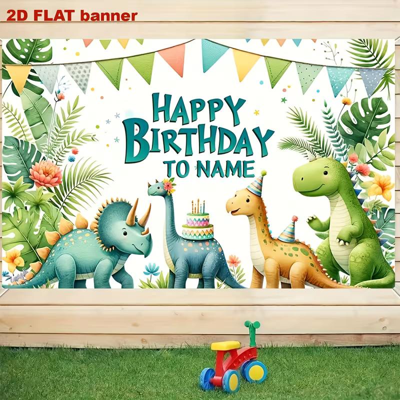 Personalized Dinosaur Happy Birthday Backdrop, Jungle Cartoon Dino Background Banner for Kids Party Photoshoot
