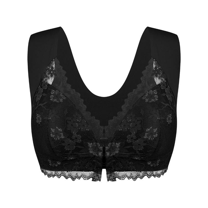 

Elegant Black Lace Front Fastening Wireless Bra For Everyday Wear S чорний