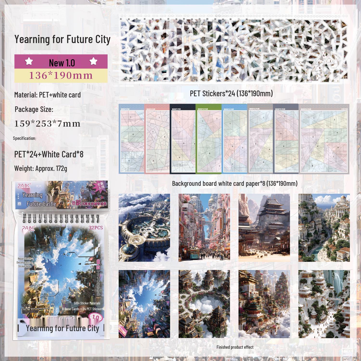 ZABC Yearning for Future City Series: European Retro Scene Stickers & DIY Collage Book