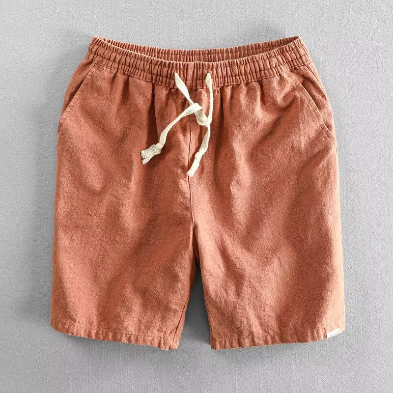 Men's Summer Khaki Shorts: Korean Style, Loose Fit, Breathable Cotton Linen, Straight Leg, Casual Sport Design.