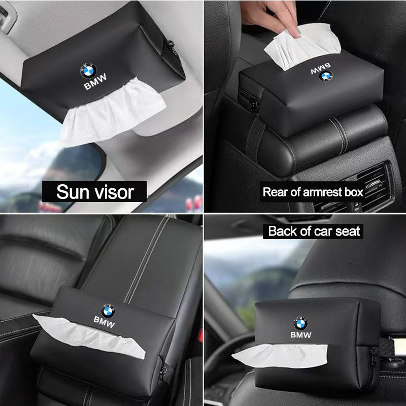 CTCE1 Leather Car Tissue Box Sun Visor Seat Back Hanging Bag For BMW Performance F30 I4 X3 F10 E90 F20 E46 E60 E70 E39 E36 E87 X7 E92
