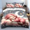 Cute Teddy bear sleeping on clouds Print Bedding Set 1 Duvet Cover 2 Pillowcases for Adult and Children Luxury Gift Full Size