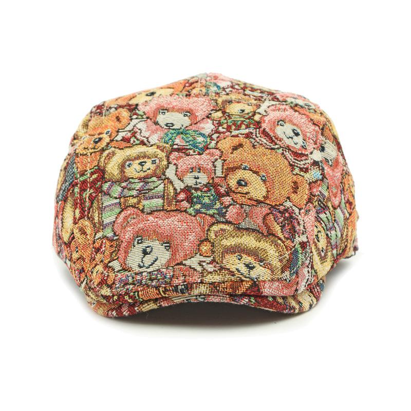 Autumn Winter Jacquard Beret Women British Vintage Peaked Cap Bear Print Cap