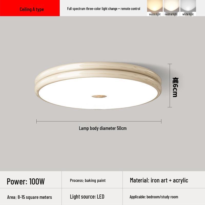 

French Cream Medieval Wood Grain Wabi-Sabi Chandelier for Bedroom & Study Three Color Dimmable