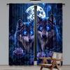 2Pcs Wolf With Rose In The Forest Under The Full Moon Print Curtains Suitable For Bedroom Bathroom Living Room Dining Room Study