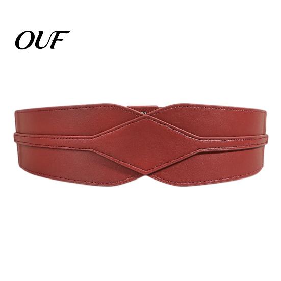 Wear-resistant Imitation Leather Girdle Women's Faux Waist Belt, Wide Elastic Waistband with Metal Crisp Texture Belt for Ladies Buckle, No-Hole
