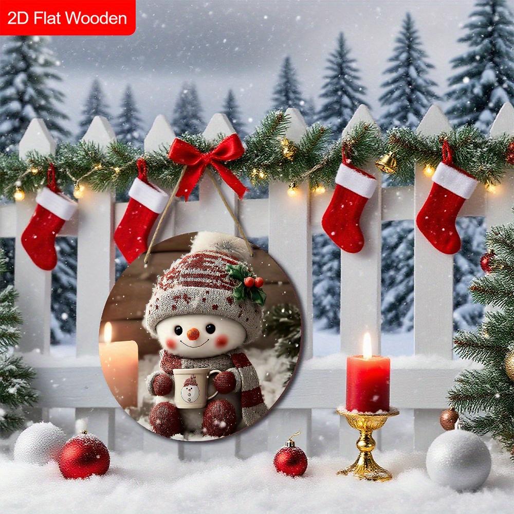 Warm Winter Wooden Christmas Sign - Unique Figurine Ornaments with Adorable Snowman Pattern - Ideal for Front Door, Yard, Porch, Wall Decor