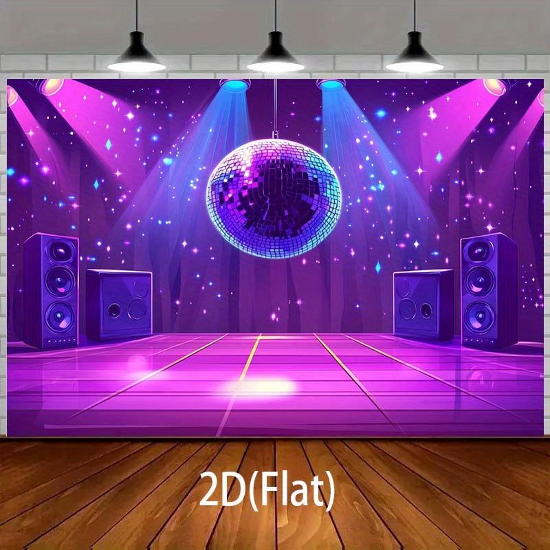 A design background themed around disco, featuring audio equipment and dance floor elements, decorated with bright colors.