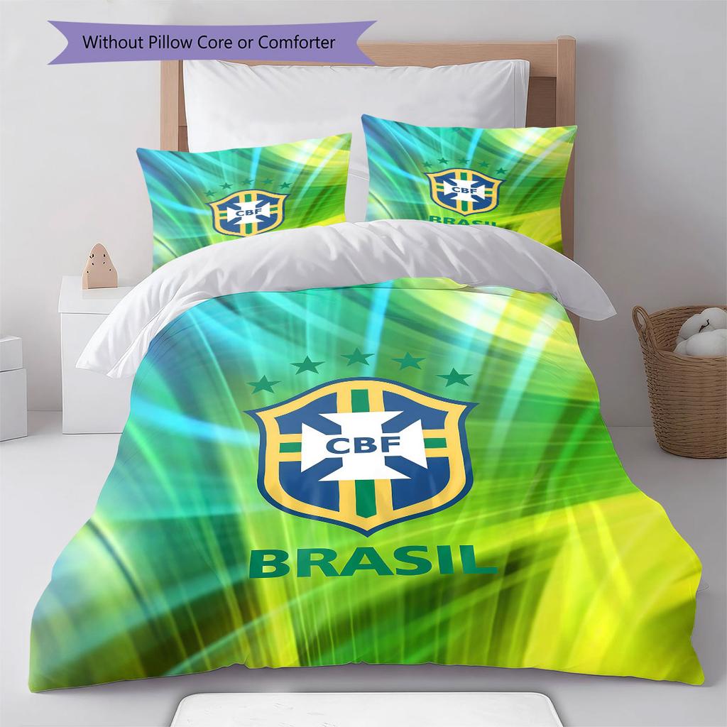 Brazil National Football Team Pattern Bedding,Quilt Set Quilt Cover Pillowcase Home Birthday Gift(1 * duvet cover + 2 * pillowcase, without core)