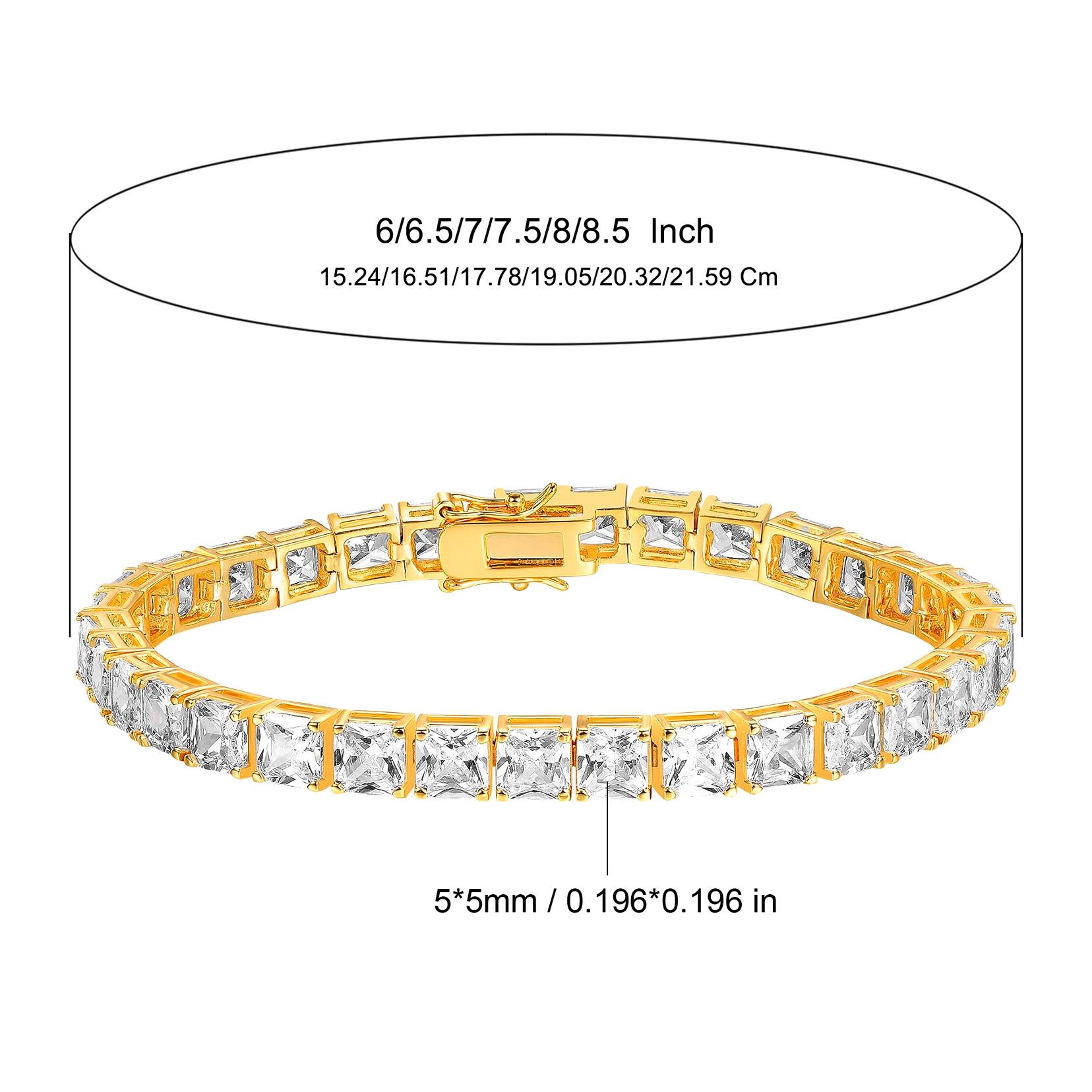 Медный теннисный браслет с инкрустацией цирконами 5 мм * 5 мм, квадратный, модный дизайн, легкая роскошь, популярный 6.0inch