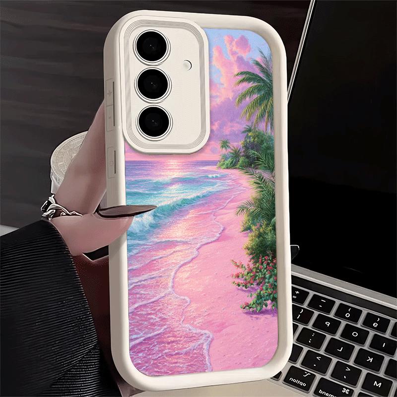 Phone Case for Samsung Galaxy S26 S25 Ultra S24 FE Pink Sunset Beach Dreamy Scenery Shell S23 Plus S22 + S21 S20 5G Soft Silicon