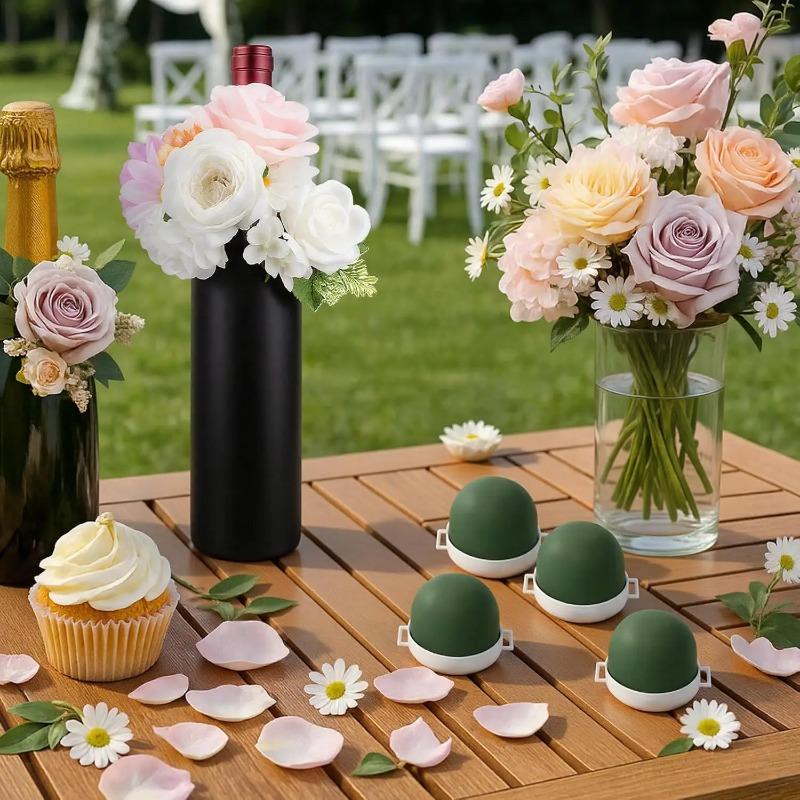 Green Floral Foam Ball with Base Wine Bottle Flower Holder DIY Craft Flower Mud for Banquet Gift Ornament Home Party Table Decor