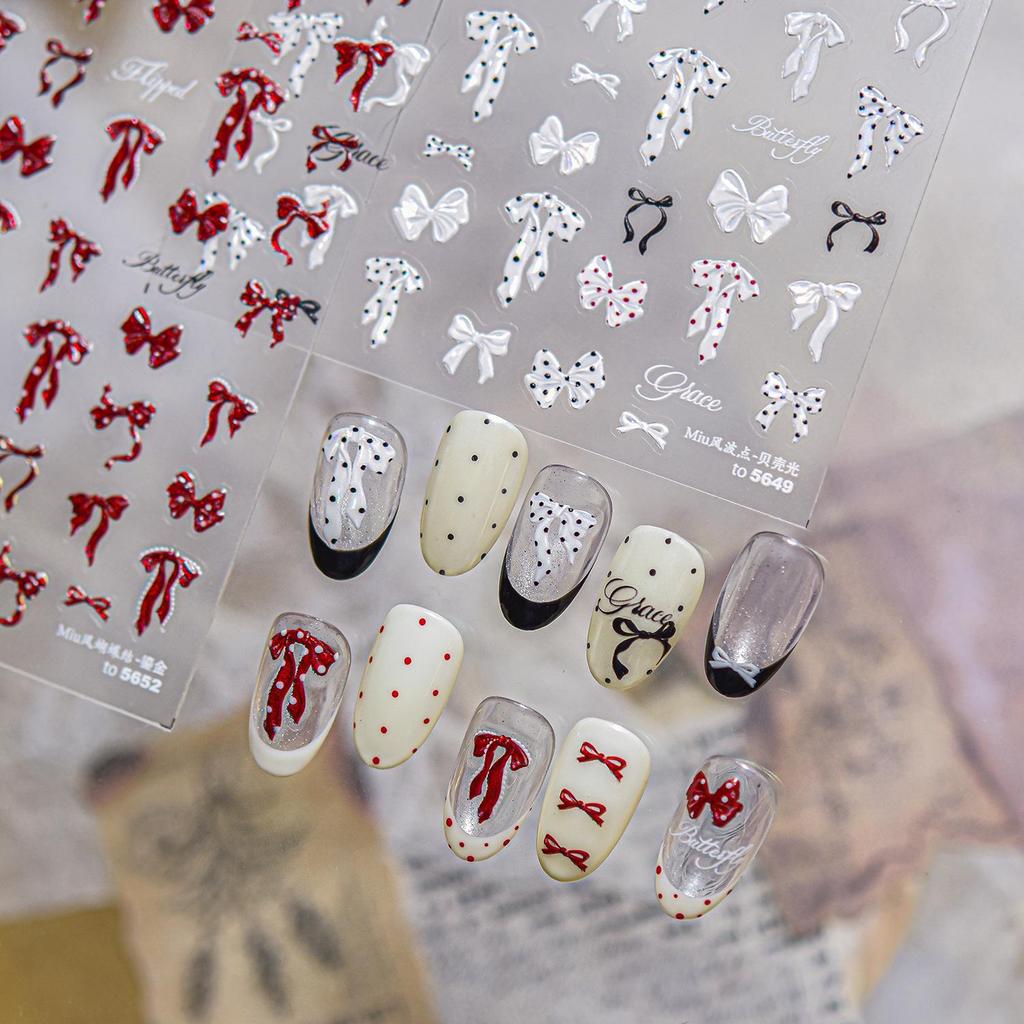 Mo Shi Shell Light Nail Art Stickers - Trendy Polka Dot and Bow Decor