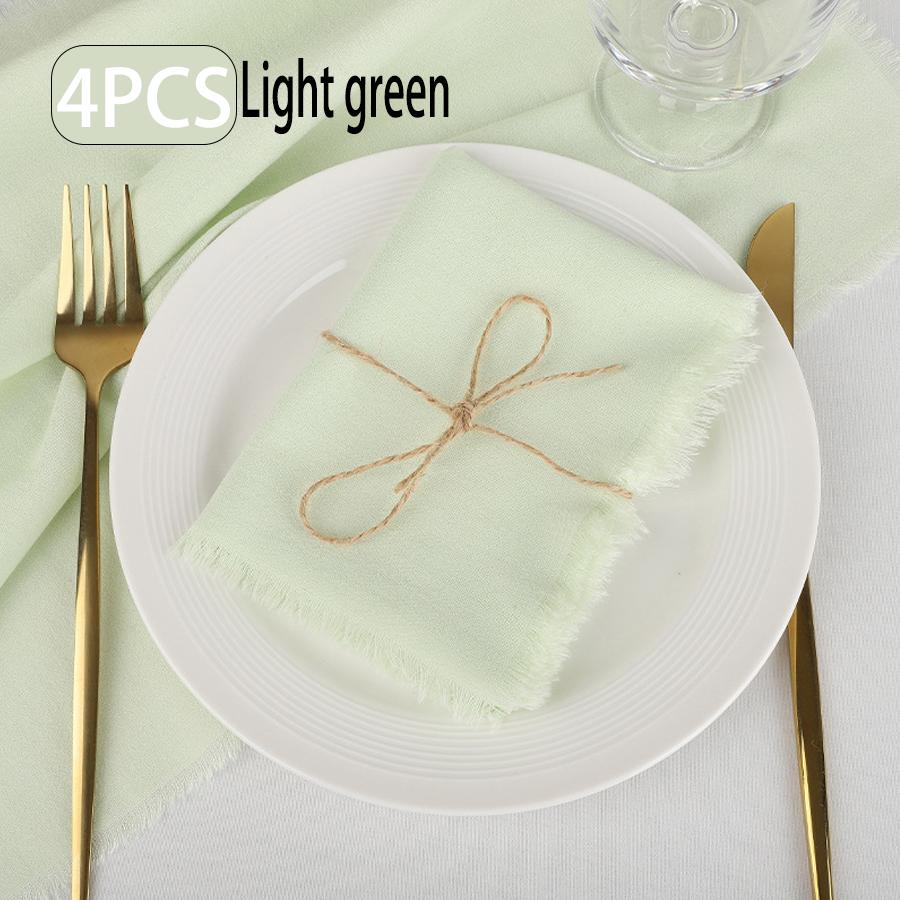 4-pack of vintage frayed-edge napkins, 42cm x 42cm, available in multiple colors, simple table decorations, Western-style napkins and tablecloths.