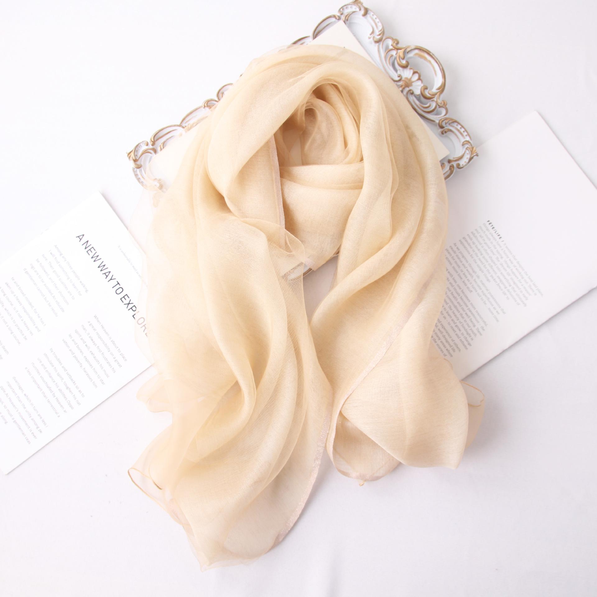 

Новый двухслойный солнцезащитный элегантный модный шаль высокого класса шелковая смесь с золотой каймой головной платок длинный шелковый шарф для женщин 200cm