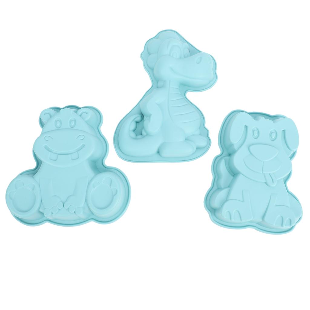 3 Stück Cartoon Silikon Backform Dinosaurier Nilpferd Hund Form Lebensmittelqualität Antihaft Niedliche Kuchenform