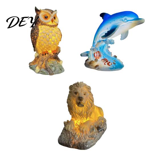 Retro Style Animal Desk Lamp 3D LED Night Light, Resin Dolphin Owl Lion Sculpture Table Handmade Ornament Lamp, USB Decor for Bedroom, Warm