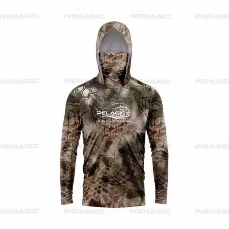 Men's Sunscreen Upf50 + Long-sleeved Camouflage Fishing Wear Anti-UV Mask Hooded