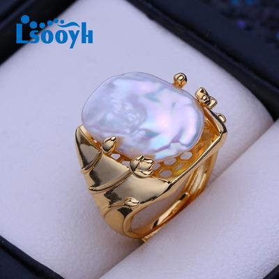 Natural Freshwater Big Button Baroque Pearl Rings For Women Classic Gold Color Engagement Ring Birthday Gifts Wholesale