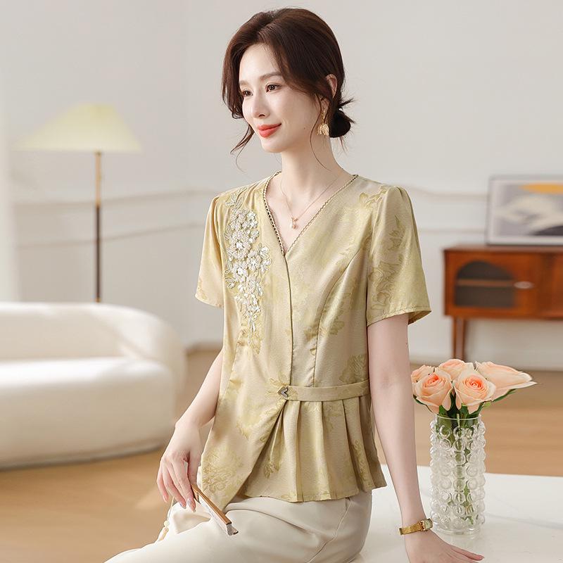 2026 Elegant New Style Chinese Jacquard Embroidered Short-Sleeve Summer Top
