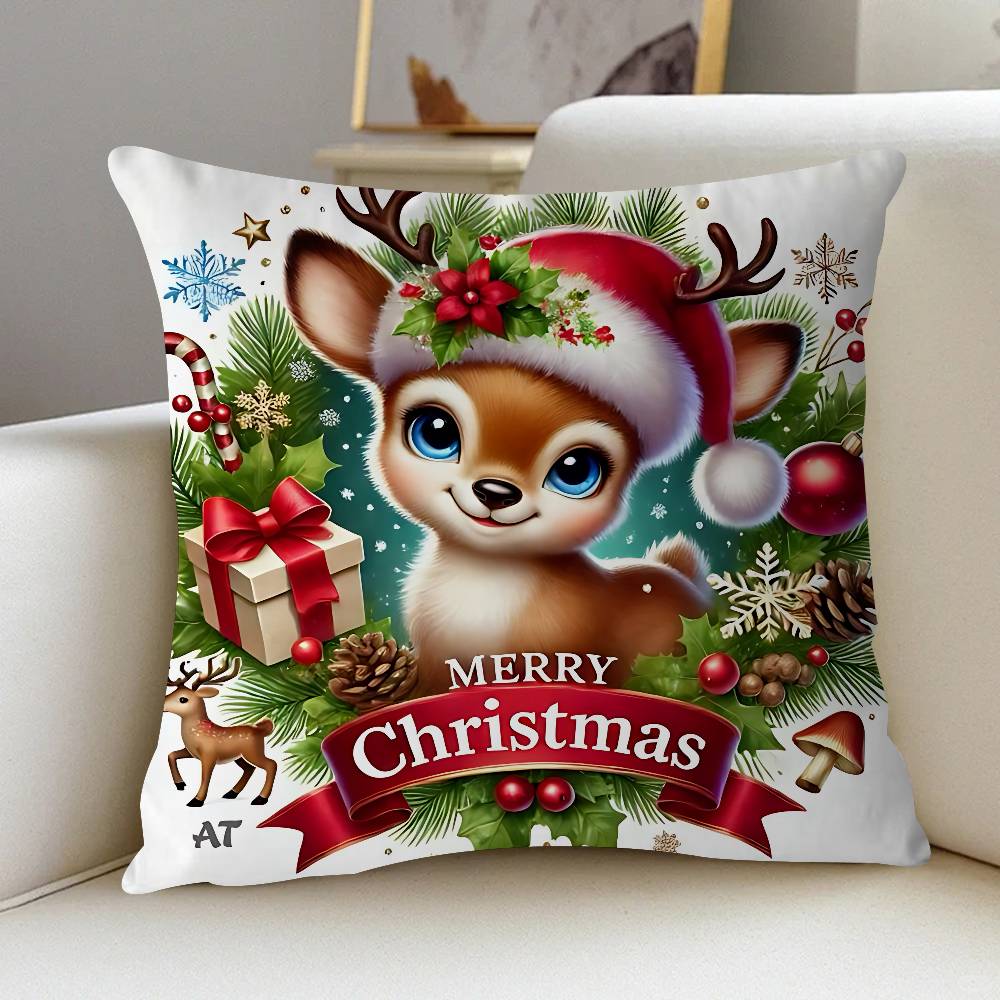 

Christmas Reindeer Pillow Cover Sofa Cushion Cover Home Room Decoration Children Gift 16x16Inch