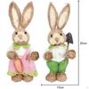 Artificial Bunny Statues Crafts with Clothes Standing Straw Easter Rabbit Decor for Desktop Gifts