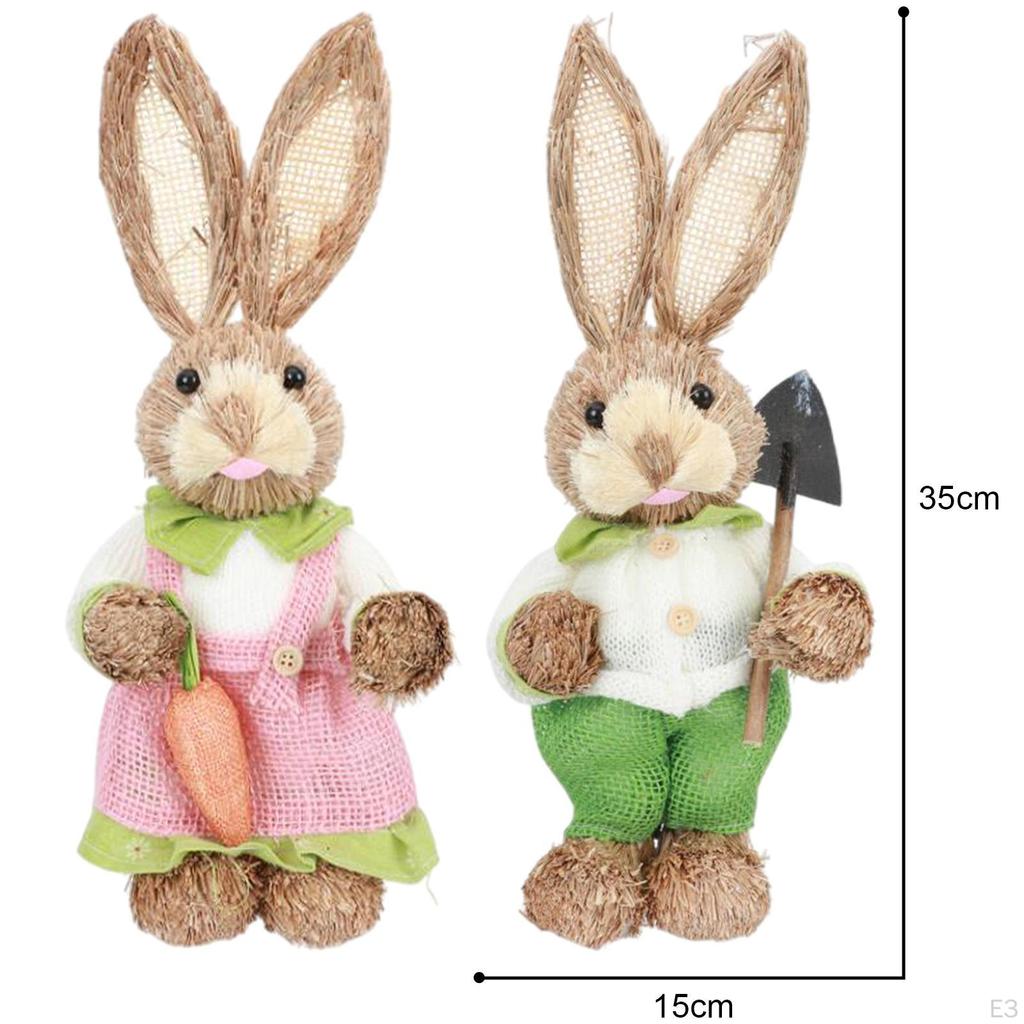 Artificial Bunny Statues Crafts with Clothes Standing Straw Easter Rabbit Decor for Desktop Gifts