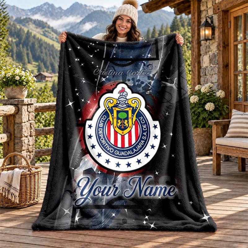 Deportivo Guadalajara Custom Name Flannel Blanket Personalized Soft Warm Plush Throw Blanket Customized Gift for Family Friends