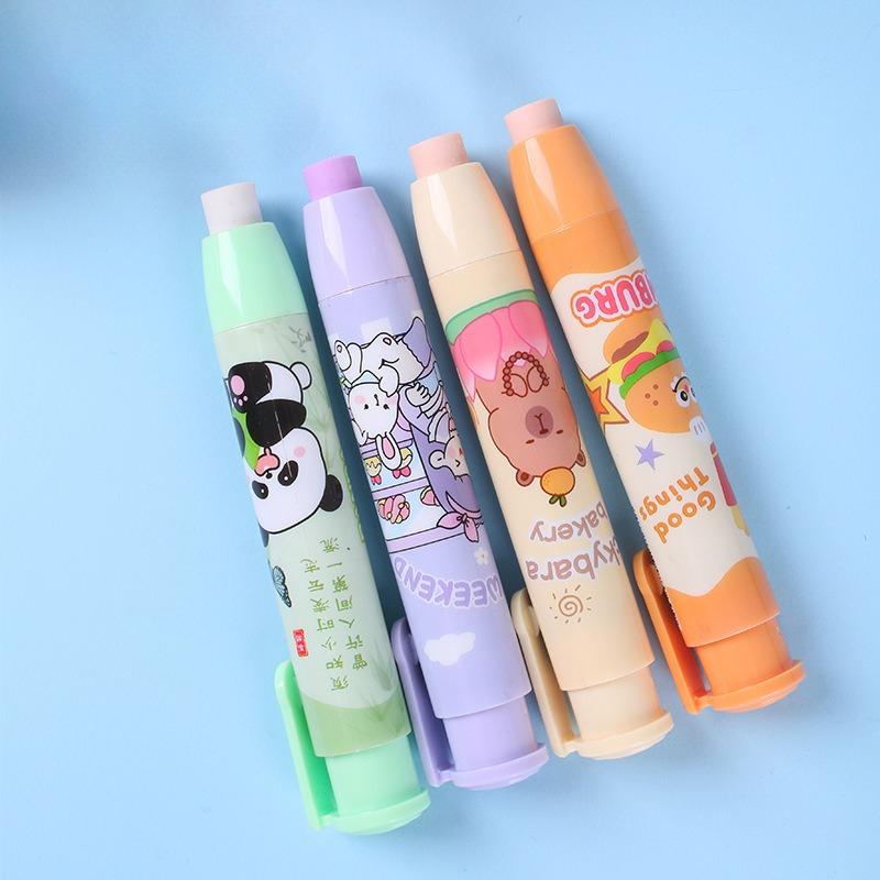 20Pcs Retractable Eraser for Elementary Students Cartoon with Low-Dust Clean Erasing No-Trace School Supplies Stationery Gift