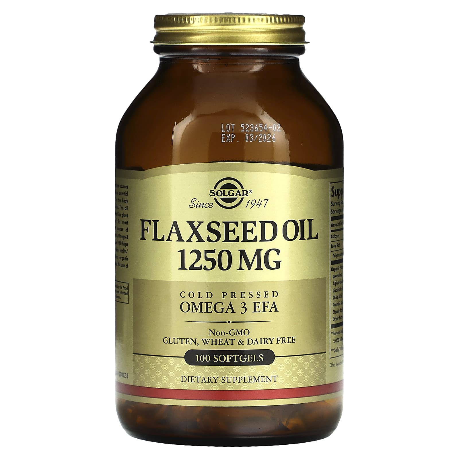 

Flaxseed Oil, 1,250Mg, 100 Softgels
