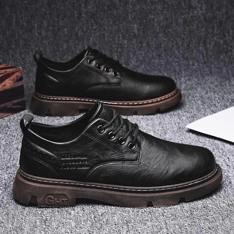 Cow Leather Autumn Platform Shoes for Men Fashion Casual New Designer Derby Shoes Male Low Top Work Ankle Boots Men shoes