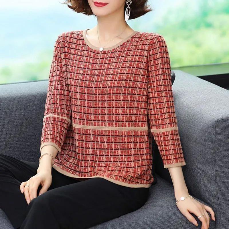 Svetr pro ženy Podzim Zima Zesílený Pulovr Teplý Pletený Pruhovaný Kulatý výstřih Základní vrstva Pružný Dlouhý rukáv Oversize Svetr Topy