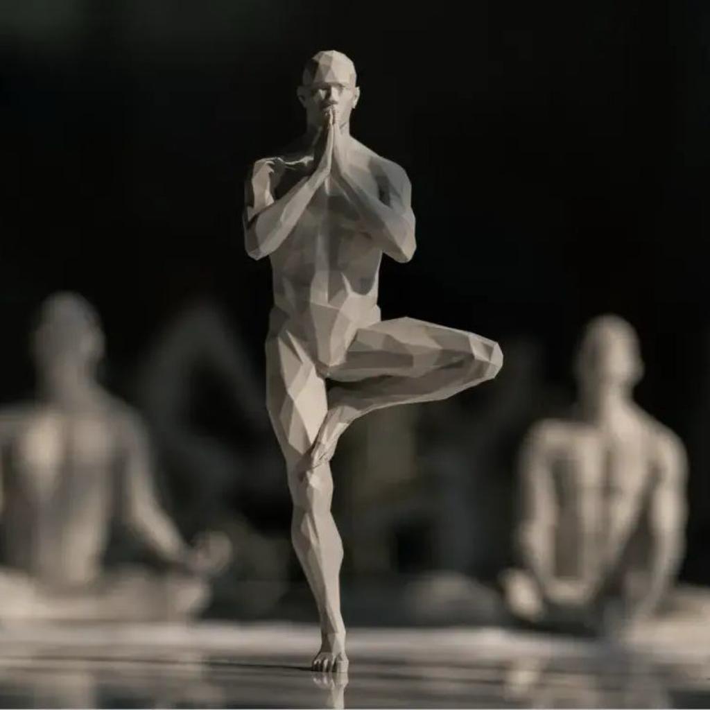 3D Yoga Pose Figurine – Male Plastic Desktop Ornament for Home & Office Decor