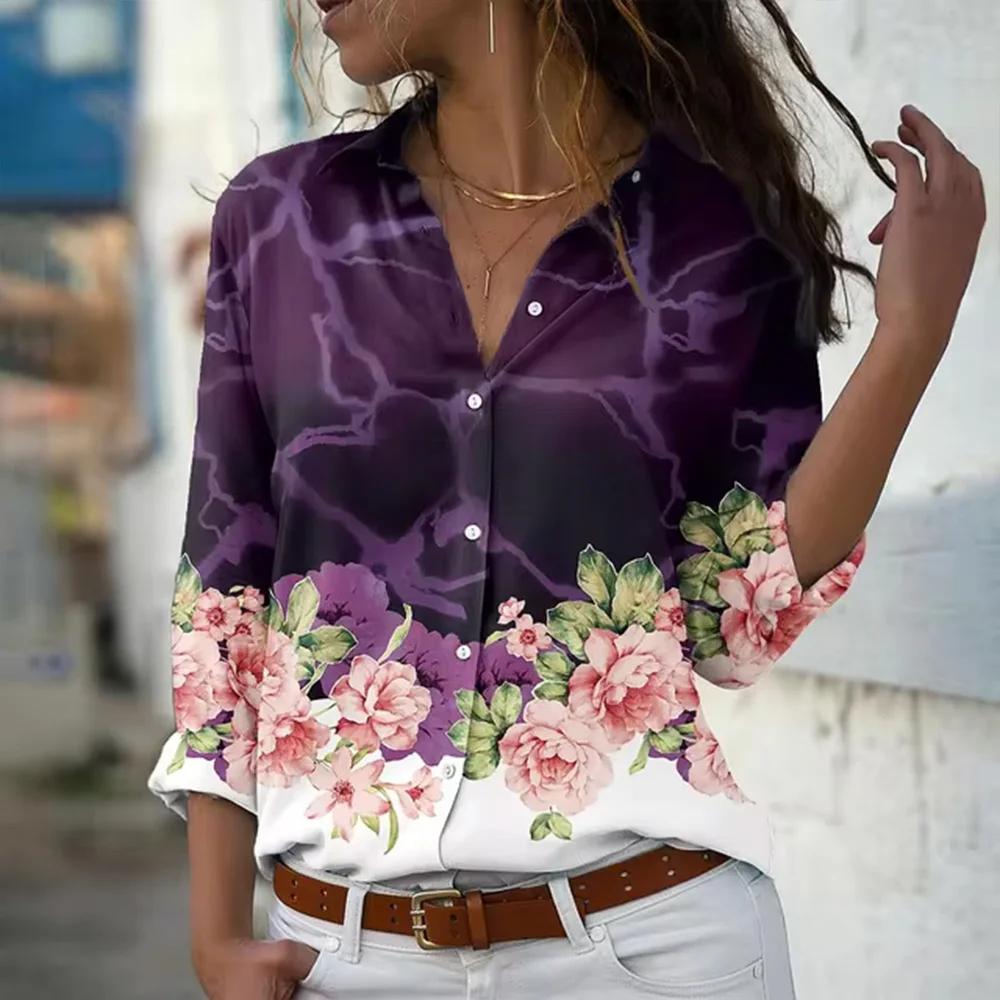 Fashion Long Sleeve Shirt Single-Breasted Lapel Top Floral Printed Button Shirts Women's Clothing Autumn Blouses Elegant Office