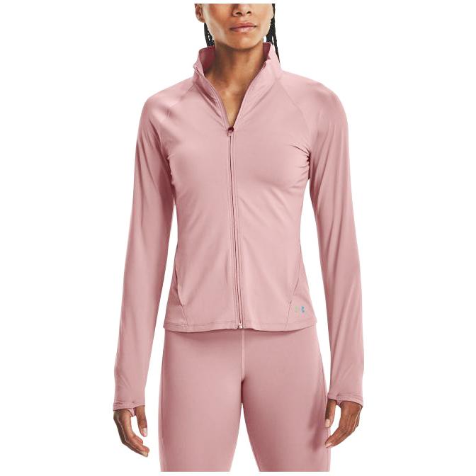 Under Armour Rush Solid Color Logo Zip Jacket Women Outerwear Pink 1379044-697