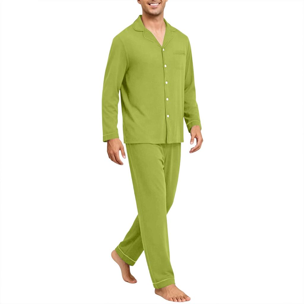 Men's Long Sleeve Button Down Pajama Set for Sleepwear Comfort
